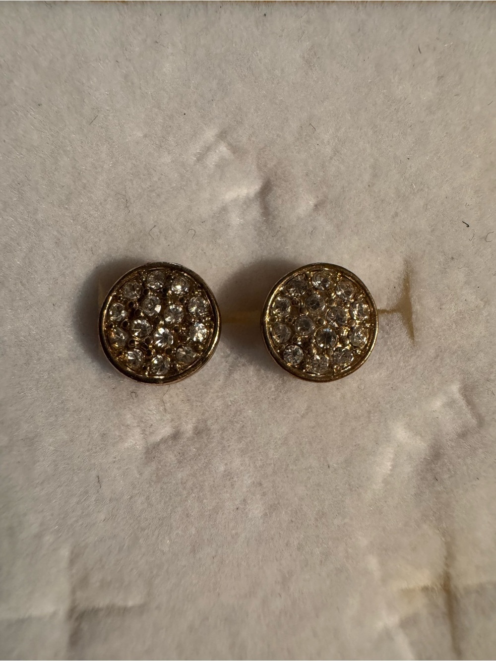 Dainty Gold Tone Round Rhinestone Earrings